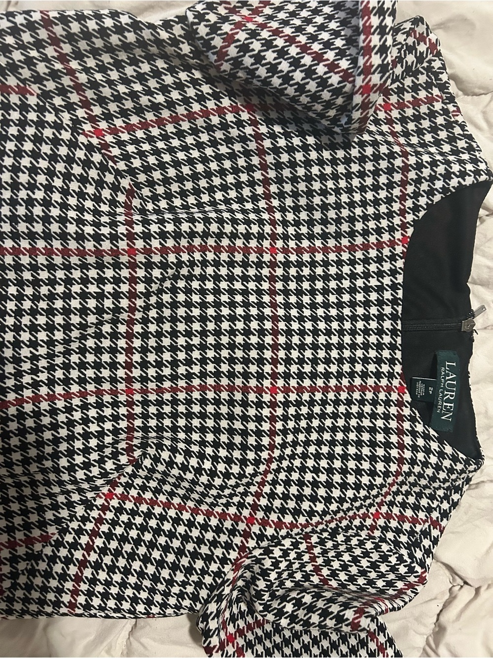 Lauren Ralph Lauren Black & White Houndstooth Blazer with Red Stripe